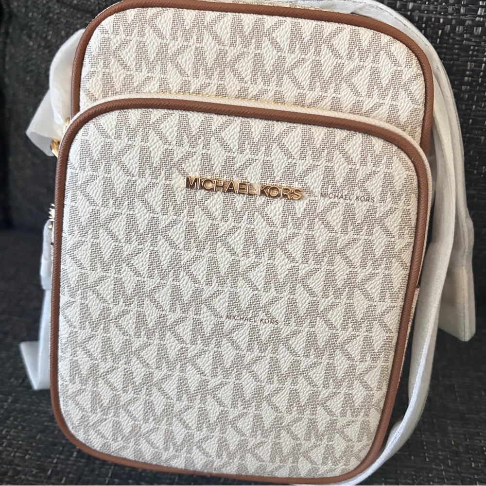 Michael Kors Cream and Brown Crossbody Bag
